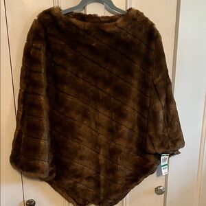 INC International Concepts Brown Faux Fur Poncho